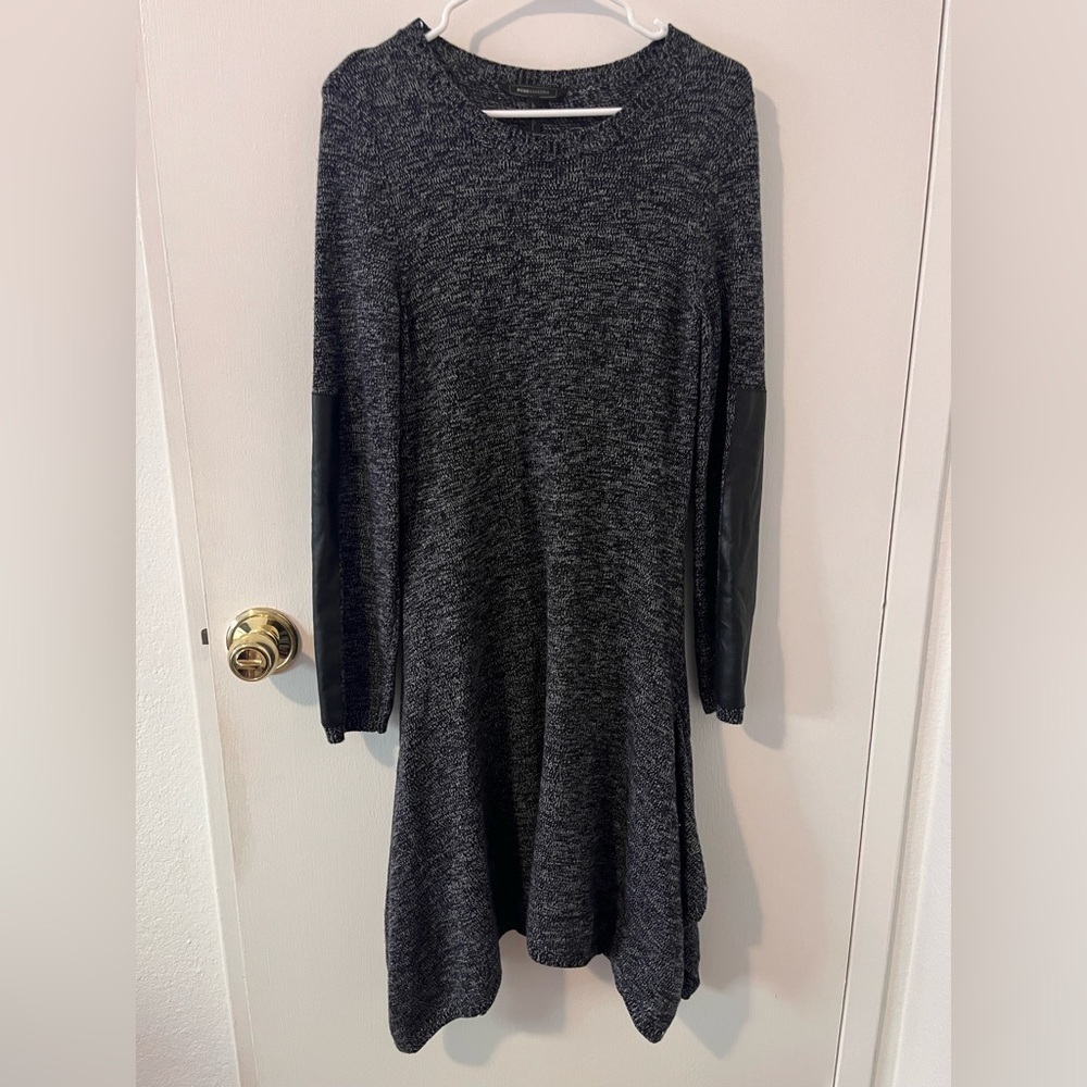 BCBG Maxazria Dahnya Sweater Dress Midi Merino Wool Faux Leather Medium